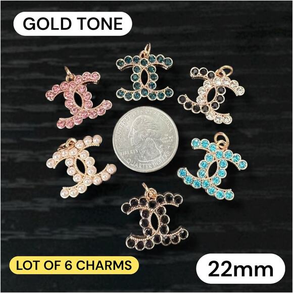 Lot Of 6 CC Gold To e Zipper Pull Button Charms 22mm - Picture 1 of 2
